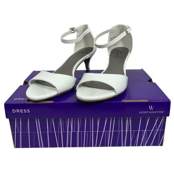 NIB $55 Worthington "Garnet" White Patent Dress Sandals Womens 8.5M Ankle Strap - Picture 1 of 4